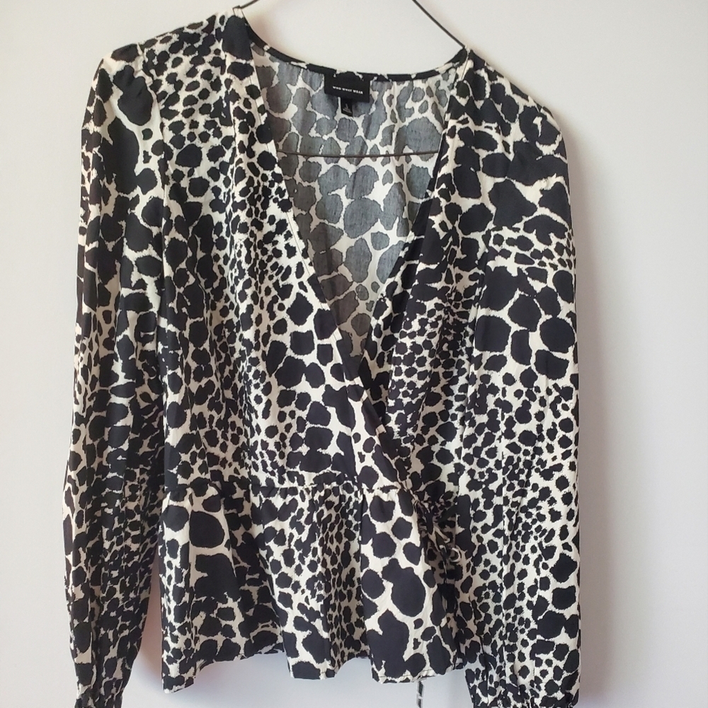 Who What Wear Black and White Animal Print Blouse